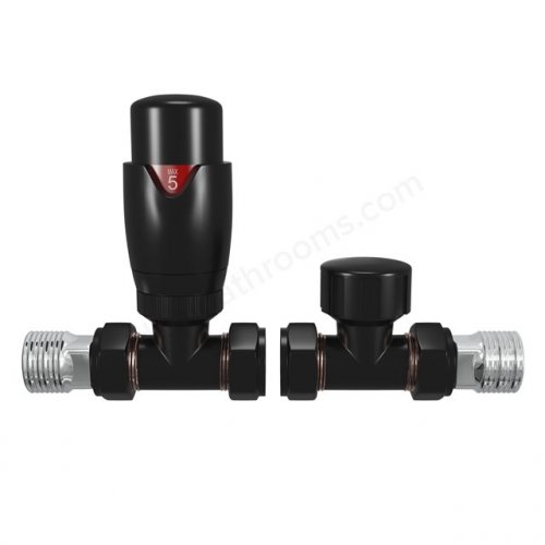 Essential 15mm Matt Black Straight Valve (Pair)