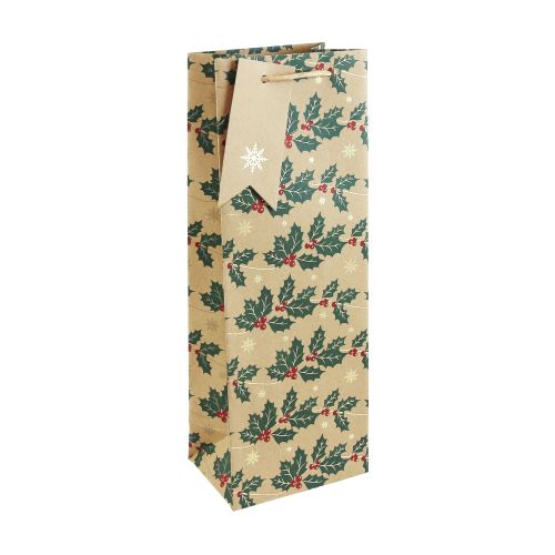 Christmas Holly Kraft Gift Bottle Bag - Eurowrap 3 or 6