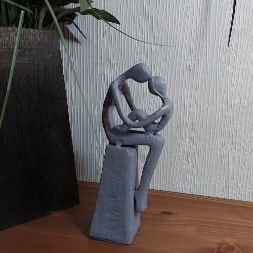 MOTHER & CHILD SITTING Elur Iron Figurine 18cm Grey Shimmer