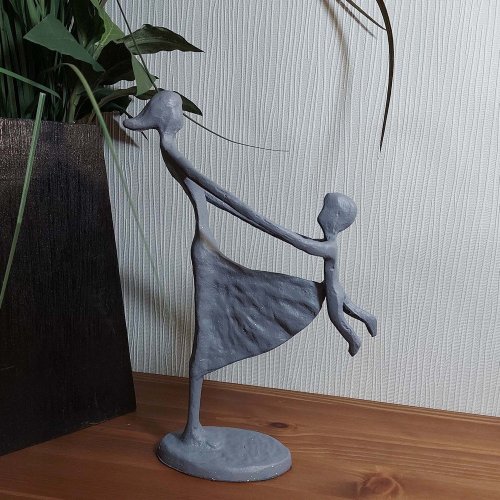 MOTHER & CHILD SWINGING Elur Iron Figurine 23cm Grey Shimmer