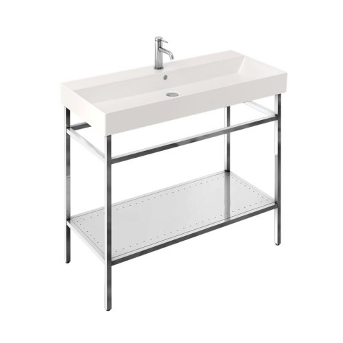 Britton Shoreditch 1000mm Frame Furniture Stand and Basin - Polished Stainless Steel - Stock Clearance