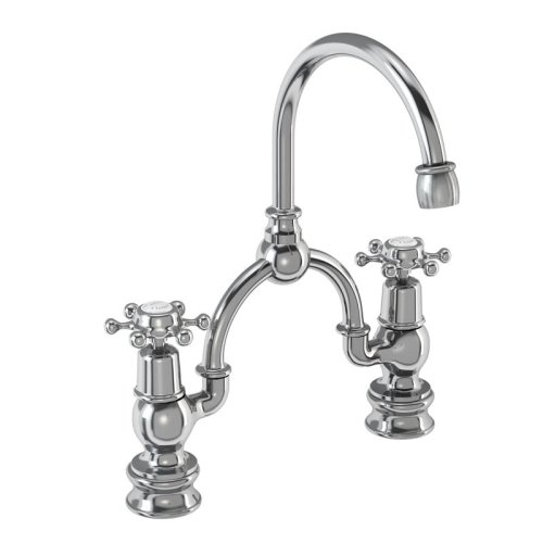 Burlington Birkenhead Regent Quarter Turn Bridge Basin Mixer with Curved Spout (For Classic Basins) - White