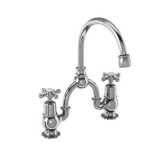 Burlington Claremont Quarter Turn Bridge Basin Mixer with Curved Spout (For Classic Basins) - White