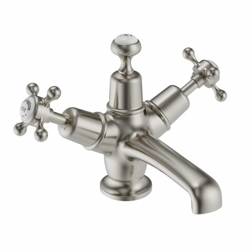 Burlington Claremont Quarter Turn Monobloc Basin Mixer with Click-Clack Waste - Brushed Nickel