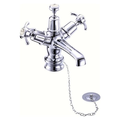 Burlington Anglesey Regent Quarter Turn Monobloc Basin Mixer with Plug & Chain Waste - White