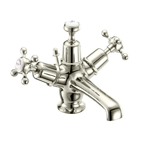 Burlington Claremont Quarter Turn Monobloc Basin Mixer with Pop-up Waste - Nickel