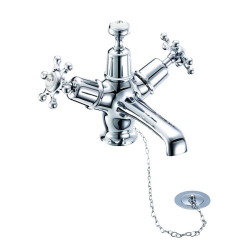 Burlington Birkenhead Quarter Turn Monobloc Basin Mixer with Plug & Chain Waste - White