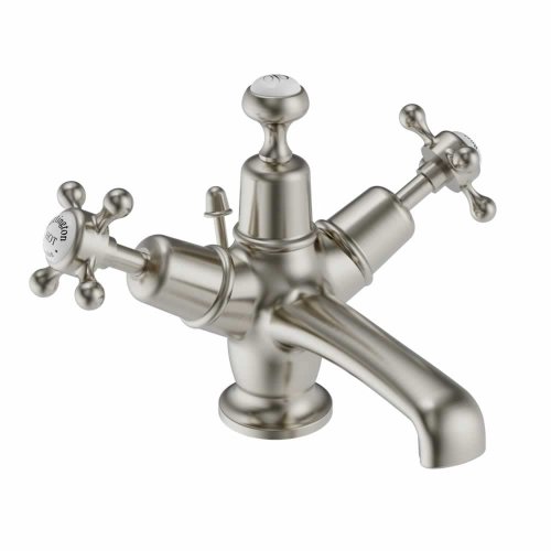 Burlington Claremont Quarter Turn Monobloc Basin Mixer with Pop-up Waste - Brushed Nickel