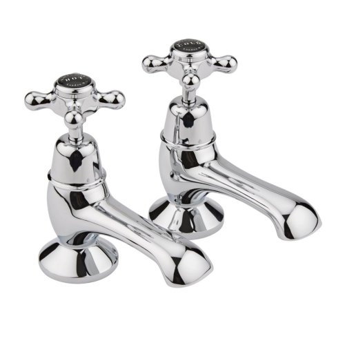 Bayswater Black & Chrome Crosshead Bath Taps with Dome Collar - Stock Clearance