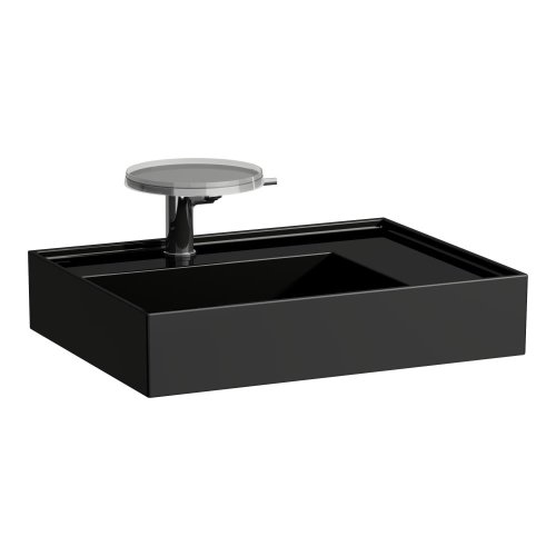 Kartell by Laufen 600mm SaphirKeramik Basin with Right Hand Shelf - Gloss Black