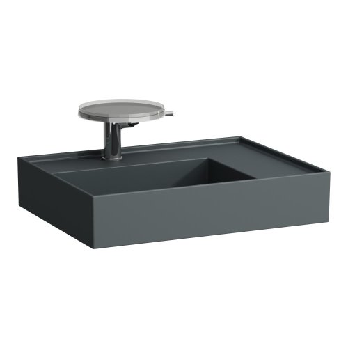 Kartell by Laufen 600mm SaphirKeramik Basin with Right Hand Shelf - Matt Graphite