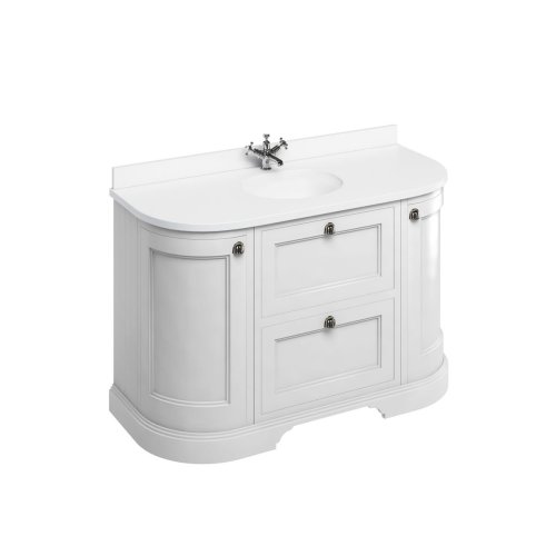 Burlington 1340mm Curved Vanity Unit with Drawers, Doors and Worktop - Matt White