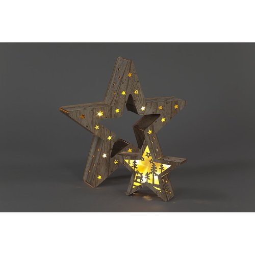 SnowTime Battery Operated Wooden Stars (Set of 2)