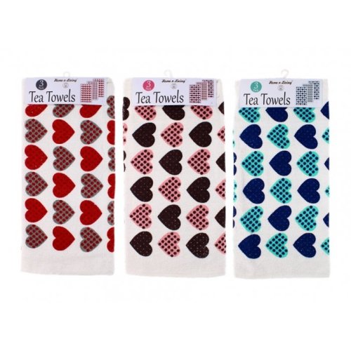 Home n Living 3 Pack Velour Printed Tea Towels - Assorted