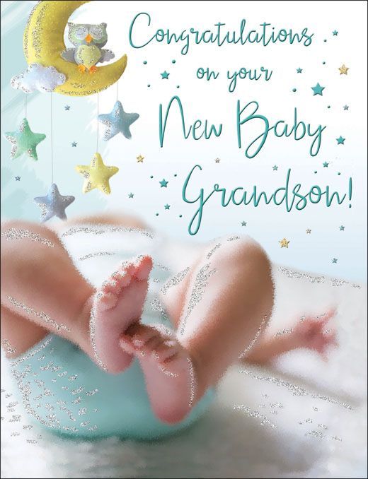 New Baby Boy Grandson Card Congratulations Sparkle