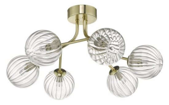 Dar Yiska 6 Light Semi Flush Gold & Glass