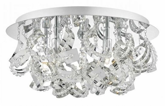 Dar Mezen 5 Light Flush Polished Chrome & Crystal Beads