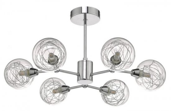 Dar Tyka 6 Light Semi Flush Polished Chrome & Glass