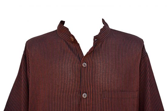 Light weight - Striped Cotton Shirt - Black and brick red