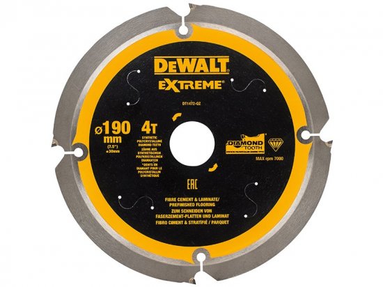 DeWalt Extreme PCD Fibre Cement Saw Blade 190 x 30mm x 4T