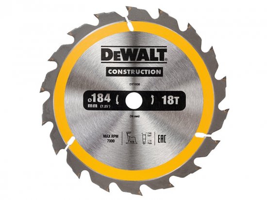 DeWalt Portable Construction Circular Saw Blade 184 x 16mm x 18T