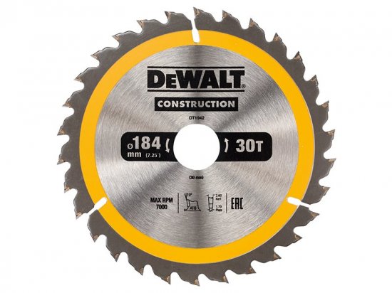 DeWalt Portable Construction Circular Saw Blade 184 x 30mm x 30T