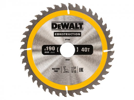 DeWalt Portable Construction Circular Saw Blade 190 x 30mm x 40T