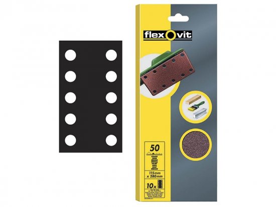 Flexovit 1/2 Sanding Sheets Perforated Coarse 50 Grit (Pack 10)