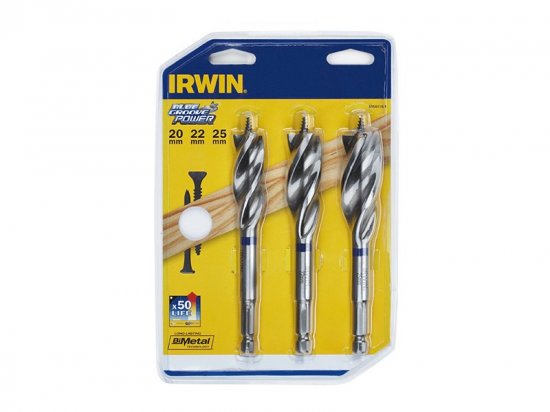 Irwin Blue Groove Wood Power Bit Set, 3 Piece 20 22 & 25mm