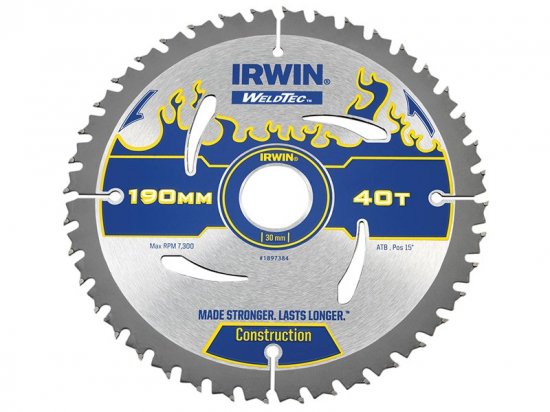 Irwin Weldtec Circular Saw Blade 190 x 30mm x 40T ATB