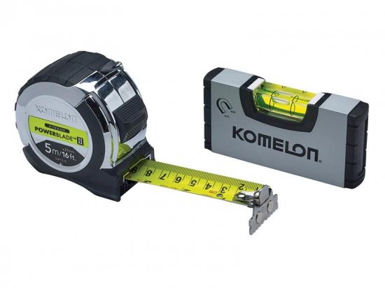 Komelon PowerBlade? II Pocket Tape 5m/16ft (Width 27mm) with Mini Level