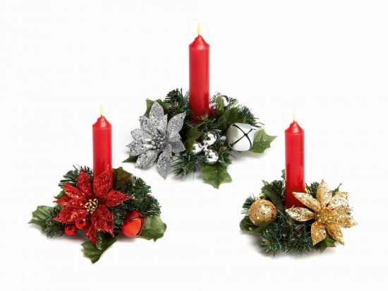 Premier Decorations Glitter Poinsettia Candle Ring 13cm - Asstd