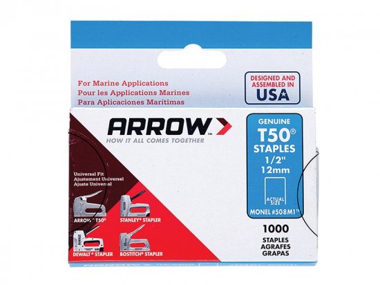 Arrow T50M 508m Monel Staples 12mm (1/2in) (Box of 1000)