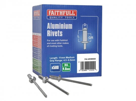 Faithfull Aluminium Rivets 4.8 x 11mm Medium (Bulk Pack of 500)