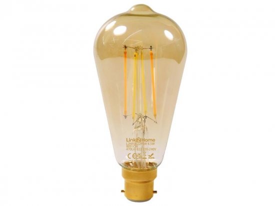 Link2Home Wi-Fi LED BC (B22) Pear Filament Dimmable Bulb White 470lm 4.5W