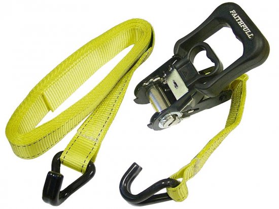 Faithfull Ratchet Tie-Downs J-Hook 5m x 32mm Breaking Strain 1320kg/daN 2 Piece