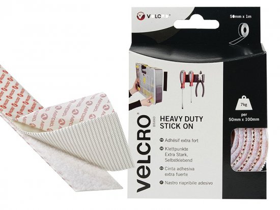 Velcro Brand Heavy-Duty Stick On Tape 50mm x 1m White