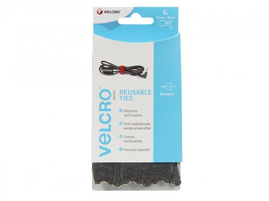 Velcro Brand ONE-WRAP Reusable Ties (Pack of 6) 12mm x 20cm Black