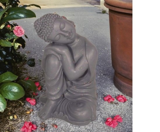 BUDDHA Crouching 37cm Grey Shimmer