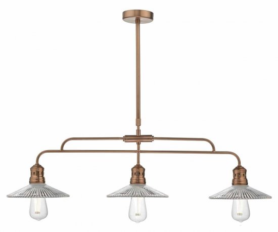 Dar Adeline 3 Light Bar Pendant Brushed Copper