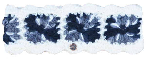 Pure Wool Fleece lined - headband - crochet squares - White/winter