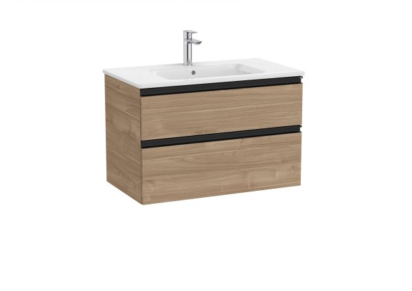 Roca The Gap Walnut 800mm 2 Drawer Vanity Unit with Basin