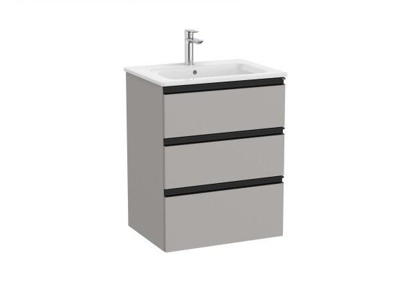 Roca The Gap Matt Grey 600mm 3 Drawer Vanity Unit with Basin